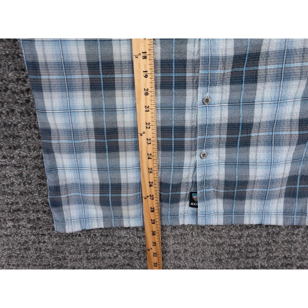 Kuhl Shirt Mens Medium Blue Gray Plaid Seersucker Short Sleeve Gorpcore Outdoor - Picture 8 of 10